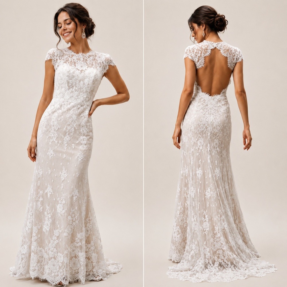 Wtoo BHLDN The Sandrine Gown 14 White Cream Lace Open Back Wedding Dress